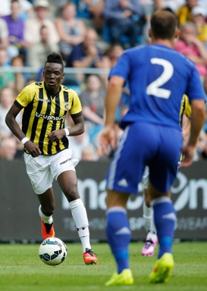 Bertrand Traore of Vitesse Arnhem in action during the pre-season friendly match against Chelsea at the Gelredome Stadium on July 30, 2014.