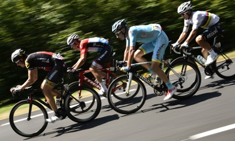 Edvald Boasson Hagen, left, Bob Jungels, Lieuwe Westra and Michal Kwiatkowski, right, ride in a breakaway.