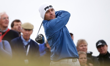 Louis Oosthuizen of South Africa watches his tee shot on the 13th hole during a practice round ahead of the British Open golf championship on the Old Course in St. Andrews, Scotland, July 14, 2015.