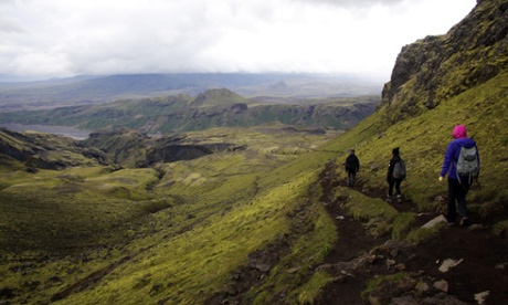 Trekkers on the Fimmvörðuháls trail.