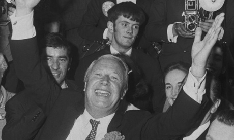 British statesman Edward Heath celebrates the Conservative Party win in the General Election in 19710.