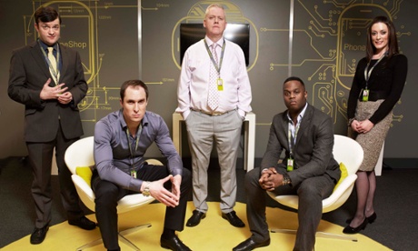 Upwardly mobile: Prince with the cast of PhoneShop. 