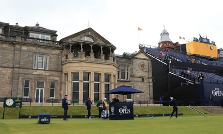 Rod Pampling of Australia hits the opening tee shot of the 144th Open Championship.