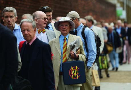 Members queue outside before day one of the second Ashes Test between England and Australia at Lord's.