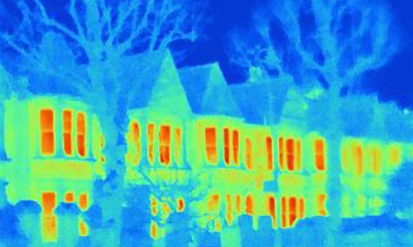 Thermal image of houses on city street