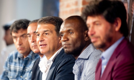 From left to right: Alexanko, Yuste, Laporta, Abidal and Albertini.