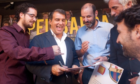 Joan Laporta in good spirits in the final week of his campaigning.