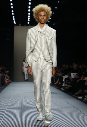 A model on the John Varvatos catwalk at Men's Fashion Week in New York