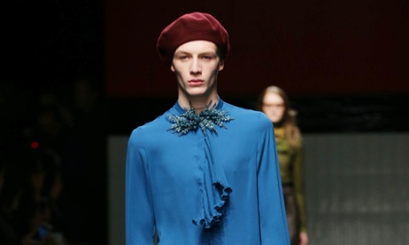 Model on catwalk at the Gucci show, A/W 2015, Milan fashion week.