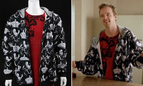 Jesse Pinkman rocking his Crowns and Lions hoodie and skull T-shirt.