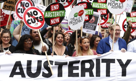 Len McCluskey stands next to Charlotte Church at a protest against spending cuts and austerity.