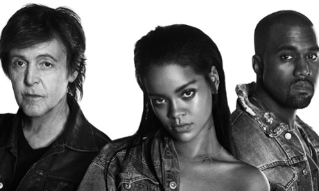 Paul Mccartney, Rihanna and Kanye West in the video for FourFiveSeconds.