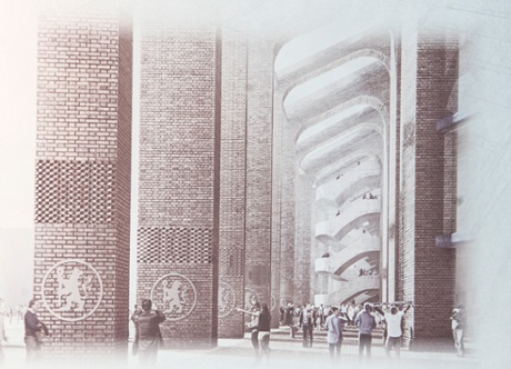 The area between the facade and the seating stands will be a dramatic nave-like space.