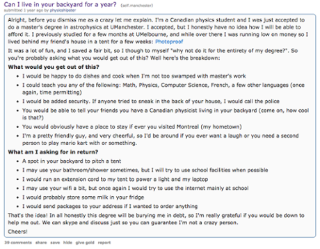 Evan Eaves makes his appeal on Reddit