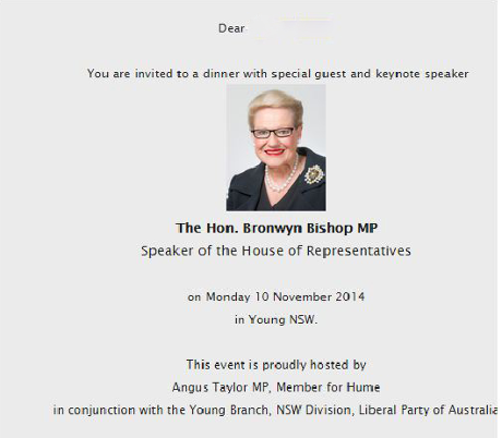 Bronwyn Bishop Young invitation