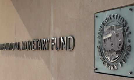 International Monetary Fund logo on Pennsylvania Avenue, Washington, DC.