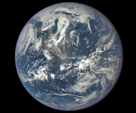 Earth as seen by the Deep Space Climate Observatory (Dscovr), orbiting a million miles from Earth.
