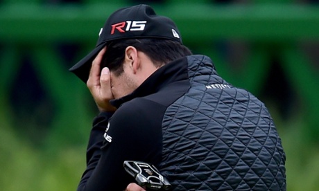 Jason Day is disconsolate after missing a birdie putt on the 18th during the final round of the Open.