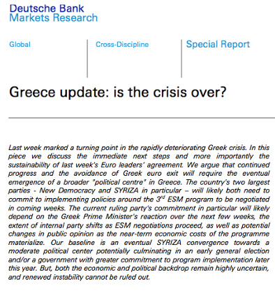 Deutsche Bank update on Greece