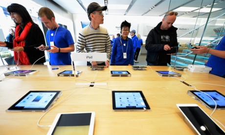 Customers at the Apple Store in Los Angeles, California.