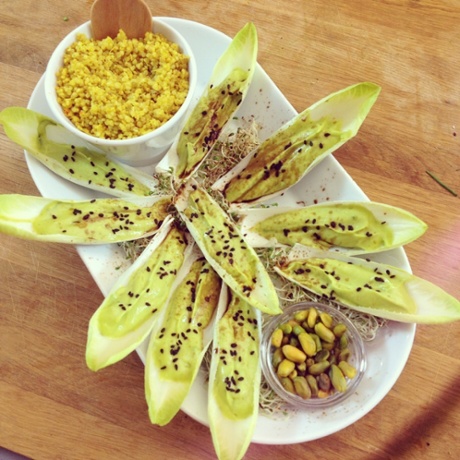 Avocado-stuffed endives & quinoa at Pomar do Pomba