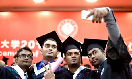 International students at Tianjin Medical University, China. Foreign students are increasingly choosing alternative destinations to the UK.