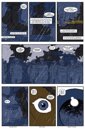 A page from the hard-hitting series Material, which namechecks US citizens killed by police.