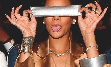Rihanna with a duct tape bracelet