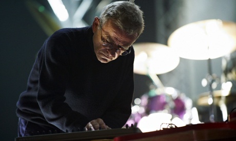 Dieter Moebius of Cluster performs on stage in Minehead in 2010.