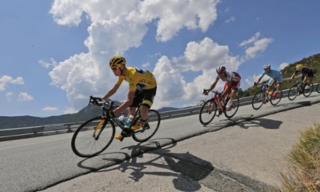 Chris Froome speeds downhill during stage 17.