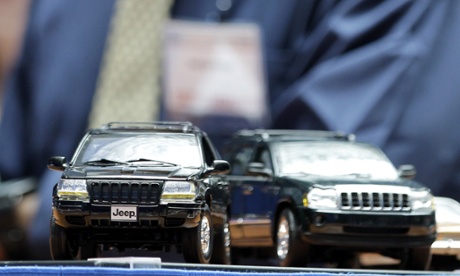 Jeep Grand Cherokee models during a hearing at the Transportation Department in Washington to determine whether automaker Fiat Chrysler has failed to remedy safety defects and issue required notices in 22 recalls
