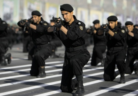 Members of the Iranian police special forces perform during a military parade in Tehran.