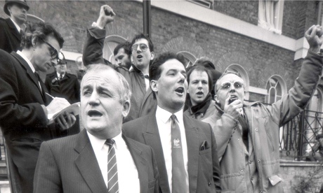 Derek Hatton Militant leader sings Internationale, Labour HQ