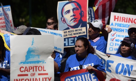 Protesters demand a rise in the federal minimum wage to $15 per hour, on Capitol Hill in Washington DC.