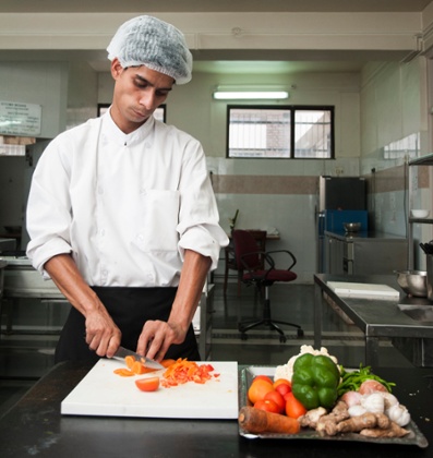 A student on Pratham Institute's hospitality course