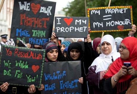 Protesters from Hizb ut-Tahrir demonstrate at the American embassy in London in 2012.
