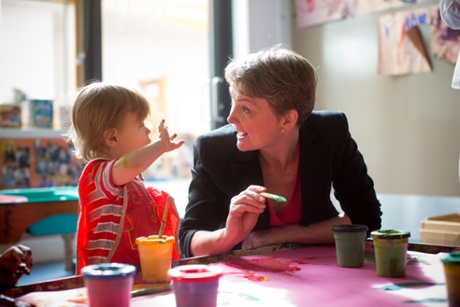 Cooper with Finn Nicholson at the Golden Lane children's centre.