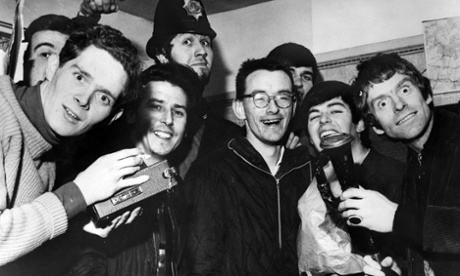 Radio Caroline disc jockeys at Walton police station in Essex after their ship ran aground, 1966.