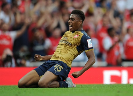 Alex Iwobi celebrates scoring the Gunner's third.