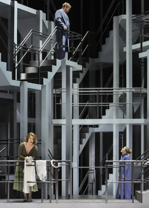 Christa Mayer (left), Evelyn Herlitzius and Stephen Gould in Tristan und Isolde at the Bayreuth festival.