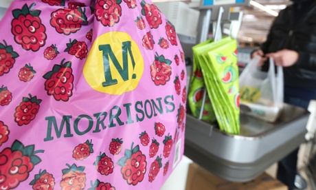 A check-out counter at a Morrisons supermarket.