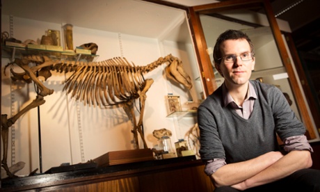 Jack Ashby with the quagga skeleton in its three-legged days.