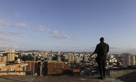 A soldier is pictured during a police operation to regain control of the Favela do Lins.