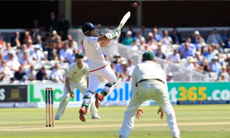 Moeen Ali is caught off a rearing delivery from Mitchell Johnson.