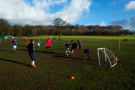 A Saturday morning training session at Wooltoon FC with their inadequate  facilities in a public park at Camp Hill.