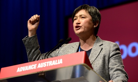 Labor senator Penny Wong speaks on the same-sex marriage motion at the ALP national conference in Melbourne on Sunday.