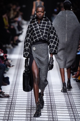 A model on the AW15 Balenciaga catwalk in Paris.