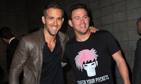 Superhero buddies … Channing Tatum posing with Ryan Reynolds, playing Deadpool in the upcoming Marvel blockbuster.