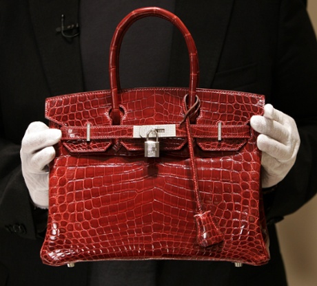 A crocodile-skin Birkin bag.