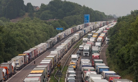 Trucks waiting on the M20 on Thursday.